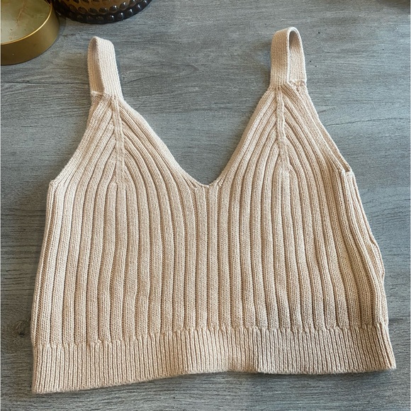 Aerie beige cotton ribbed cropped tank woman size medium - Picture 3 of 5